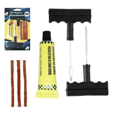 Imagem de Kit Reparo Pneu Carro Moto Com Macarrao + Escareador E Cola