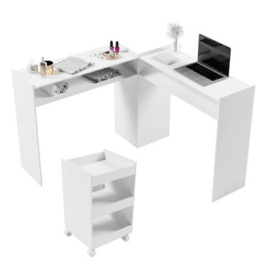 Imagem de 2 Mesas Manicure Carrinho Auxiliar Branco Nail Designer Salões Estúdio