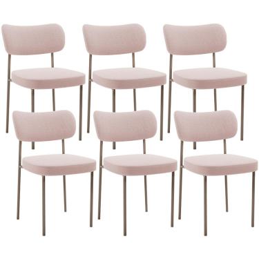 Imagem de Kit 06 Cadeiras Estofadas Para Sala De Jantar Melina Base Arena L02 Bouclê Rosê - Lyam Decor