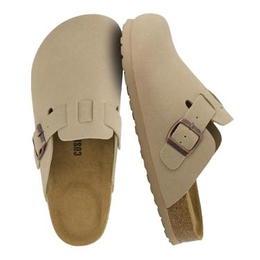 Imagem de CUSHIONAIRE Tamancos femininos Hana | Tamancos femininos confortáveis de camurça vegana | Sapatos de batata sem cadarço com palmilha de cortiça e suporte de arco | Espuma viscoelástica, larguras