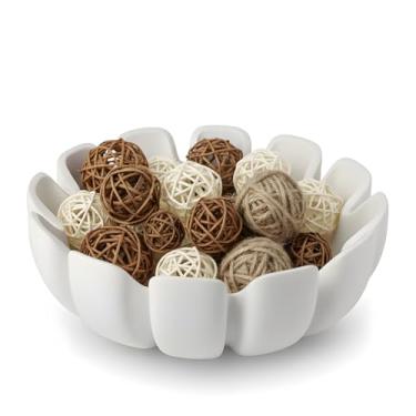 Imagem de Elenorah Tigela decorativa – Tigela grande e moderna para mesa de centro, bancada ou decoração de cozinha – Tigela minimalista artesanal para sala de estar ou entrada/tigela de chave (branca)