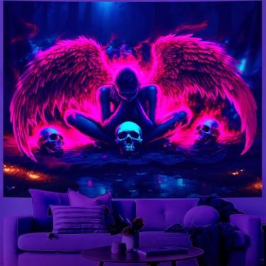 Imagem de BVBOX Tapeçaria de luz negra, tapeçaria de asa que brilha no escuro, pôsteres verticais de luz preta reativa UV para decoração de fundo de quarto dormitório sala de estar (asa 18, 79C x 59W)