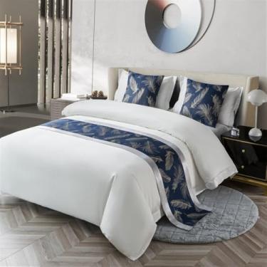 Imagem de Cachecol de corredor de cama de hotel, moderno, com estampa de penas, decorativo, macio, protetor de colcha, luxuoso, simples, para cama de solteiro, queen, king size, azul, 50 x 180 cm, para cama de