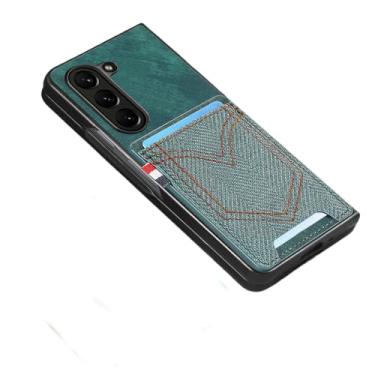 Imagem de para Samsung Z Fold 5 Card Pocket Capa de couro vintage para Samsung Galaxy Z Fold 5 5G Fold5 Zfold5 Capa protetora para celular, verde, para Samsung Z Fold 5