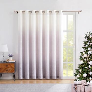 Imagem de Central Park Cortina de porta com filtro de luz ombré, 254 cm, mistura de raiom com estampa gradiente ombré de linho extra larga para porta deslizante de pátio com 14 ilhós, branco creme a roxo