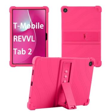 Imagem de Capa para tablet T-Mobile REVVL Tab 2 de 10,1 polegadas 2025, suporte multiângulo, capa protetora de silicone macio para tablets T-Mobile REVVL Tab 2 5G de 10,1 polegadas (rosa)