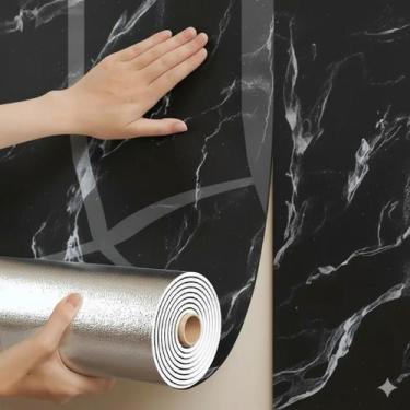 Imagem de Kit 2 Placas Mármore Preto 30x60 Autocolante Flexível Lavável para Coz