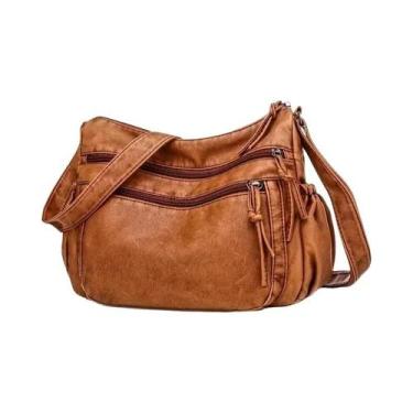 Imagem de Bolsa Transversal Feminina De Couro Macio Com Múltiplos Bolsos, Prátic