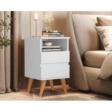 Imagem de Mesa de Cabeceira Branca Pop Moderna com 2 Gavetas - Cal Moveis