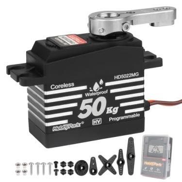 Imagem de HobbyPark Waterproof 50kg High Torque RC Servo Coreless Motor Standard Size RC Steering Servos HV 4.8-8.4V Full Metal Gears for 1/8 1/10 1/12 RC Car Truck Buggy Robots Programmable Control Angle 180°