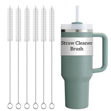 Imagem de Pacote com 6 escovas de limpeza de canudo para copo Stanley | Escova reutilizável extra longa para caneca Stanley 40, 30, 590 g | Escova de limpeza de palha Stanley de 10 mm de largura para copo com