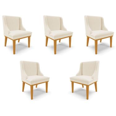 Imagem de Kit 5 Cadeiras Decorativas Sala De Jantar Base Fixa De Madeira Firenze Linho Bege/castanho G19