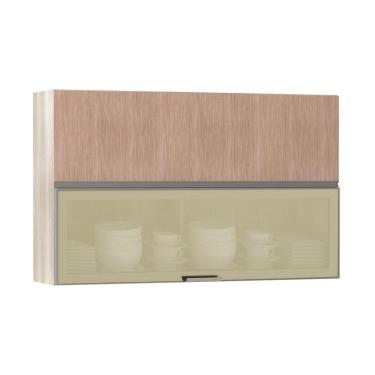 Imagem de Armário Basculante Misto 120cm 1 Porta Fechada 1 Porta Com Vidro Bronze Luci Legno Crema Com Cumaru