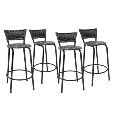 Imagem de Kit 4 Banco Para Bancada Cozinha Gourmet Estrutura Preta Encosto Junco Preto Balcão Ilha Bar Banqueta 60cm Itagold (Assento Floral Preto)