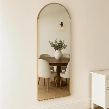 Imagem de Espelho Grande Corpo Inteiro Base Reta Moldura Alumínio Quarto Sala Ha