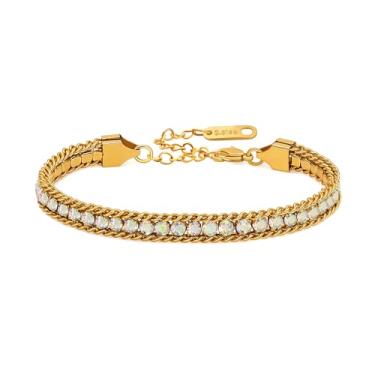 Imagem de Oneress Pulseira de tênis colorida - joia de cristal empilhável Boho ajustável para melhores amigas, damas de honra, presente de festa feminino YA6108, Boho Stack Bracelet Set, Aço inoxidável, Sem