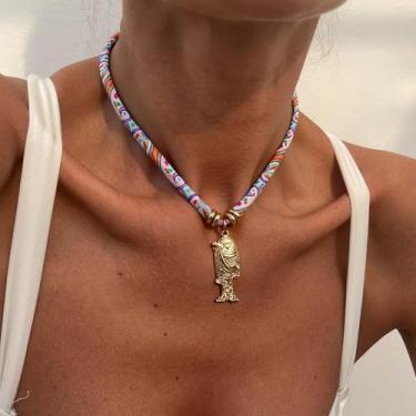 Imagem de Colar de cachecol com pingente de peixe, concha, joia, praia, estrela-do-mar, concha, fantasia judaica