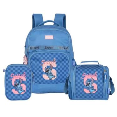 Imagem de Kit Escolar Stitch Angel Mochila de Costas Lancheira Térmica e Estojo 