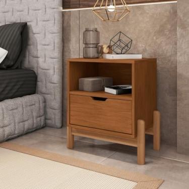 Imagem de Mesa de Cabeceira 1 Gaveta com Nicho - Design Moderno sem Puxador(Cedro)