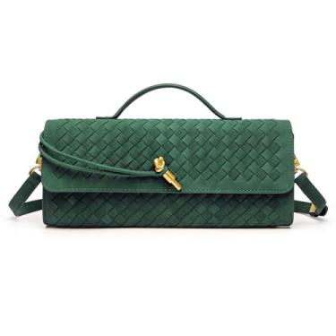 Imagem de NEWBELLA Bolsa clutch feminina tecida à mão, bolsa transversal com alça ajustável para uso noturno e casual, Verde fosco, 12"1.57"4.92" (30.5*4*12.5cm), Casual