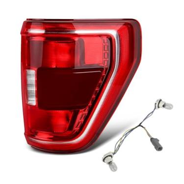 Imagem de STRAUTOS Luzes traseiras compatíveis com 2021 2022 2023 Ford F150 XLT halogêneo com novas lâmpadas e chicote com freio ponto cego conjunto de luz traseira substitui ML3Z13404C (lado direito do