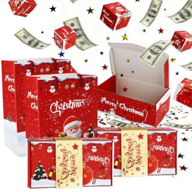 Imagem de 2 peças de caixa de presente surpresa explosão por dinheiro, conjunto exclusivo de caixa de presente dobrável explosiva com confetes, caixas de dinheiro pop-up vermelhas para presente em dinheiro