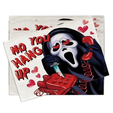 Imagem de Croar Jogo americano de Dia dos Namorados Grim Reaper Conjunto de 4, Coração Vermelho Engraçado Amor No You Pendure Para Sala de Jantar, Decoração de Mesa, Aniversário, Casa, Decoração de Cozinha