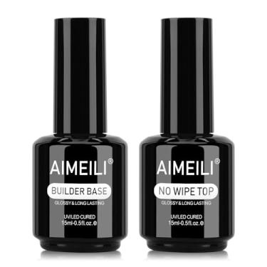 Imagem de AIMEILI Builder Base Gel 5 em 1 e Top coat extrabrilhos, 2x15ml Gel Base Construtor Transparente para Extensão de Unhas e Sem Limpeza, Conjunto de Gel para Unhas em UV LED Kit