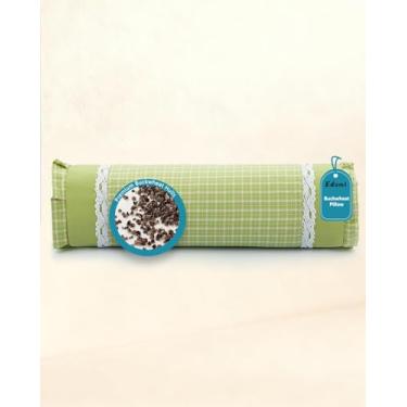 Imagem de Almofada de pescoço cilíndrica de trigo sarraceno, enchimento de casco ajustável de 40,6 x 10,2 cm para suporte cervical, almofada ergonômica de rolo de padrão quadriculado para dorminhocos de costas