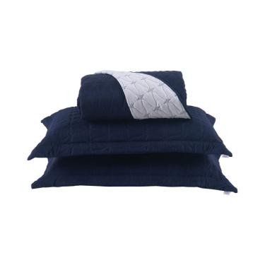 Imagem de Cobre Leito 3 Peças Queen Percal 200 Fios Cristal 100% Poliéster - Azul Marinho