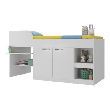 Imagem de Cama Solteiro Multifuncional Com Colchão Incluso 2 Portas E Escrivaninha Multimóveis Mp4233 Branco Branco