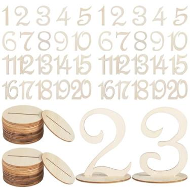 Imagem de 2 conjuntos de números de mesa de madeira 1–20, número de mesa rústica com base redonda, placas de casamento de 10 cm de altura para recepção de casamento, banquete, aniversário, festa