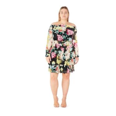 Imagem de City Chic Vestido feminino plus size - Odessa, Flor preta, 58