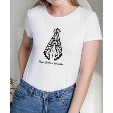 Imagem de Camiseta Camisa Algodão Feminina Masculina Adulto Nossa Senhora Aparec