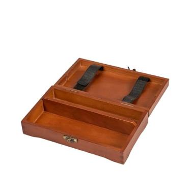 Imagem de DJAR Caixa de suprimentos para artistas com fechos de trava, pequena caixa de ferramentas de arte de madeira para artigos de artistas, pincéis, lápis, borrachas, organizador de ferramentas, nogueira