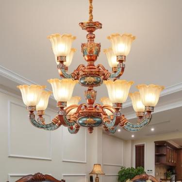 Imagem de Lustre de luxo europeu para sala de estar, estilo retrô americano, para restaurante, quarto, villa, hotel, café, duplex, loja de roupas, salão de beleza, luminária pendente (E12 lâmpadas)