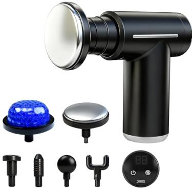 Imagem de Pistola de massagem com terapia de calor e frio, massageador de percussão profunda: mini massageador elétrico portátil para aliviar a dor, 6 acessórios, 5 velocidades, Baixo ruído, adequado para mulheres/mães.