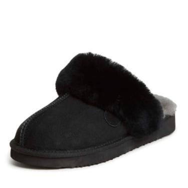 Imagem de Dearfoams Fireside Pantufa feminina resistente à água Sydney Shearling Scuff, Preto, 7 Wide