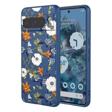 Imagem de OEURVQO Capa artística para Google 8 Pro, capa de silicone líquido de toque macio com forro fofo, compatível com carregamento sem fio, capa protetora para Google Pixel 8 Pro, azul brilhante