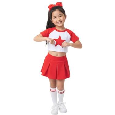 Imagem de Total 2550 Vestido infantil para meninas, fantasia de líder de torcida, uniforme de líder de torcida, manga estrela de Halloween (vermelho/branco, 2GG)