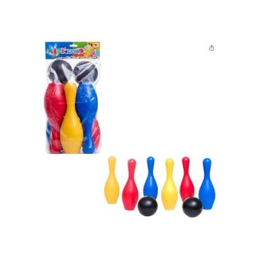 Imagem de Jogo de Boliche Infantil, 8 Peças, Colorido, Plástico Polipropileno, Pinos 28cm e Bolas 10cm, para Crianças Acima de 3 Anos, Uso Interno e Externo