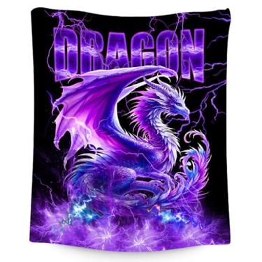 Imagem de Cobertor infantil de dragão para meninos e meninas, 127 cm x 152 cm de lã, macio, aconchegante, para sofá-cama