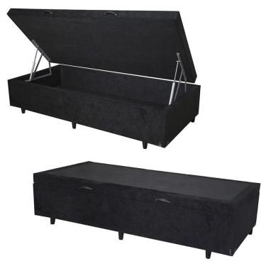 Imagem de Cama Box Baú Solteirão Whc Suede Preto 96x203x42