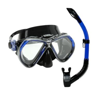 Imagem de Kit Mergulho Onix Silicone Snorkel Com Valvula Sk07 Fun Dive Máscara e Respirador (Preto/Azul)
