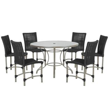 Imagem de Mesa Ascoli 120 Cm Com 6 Cadeiras Cannes De Alumínio Trama Preto