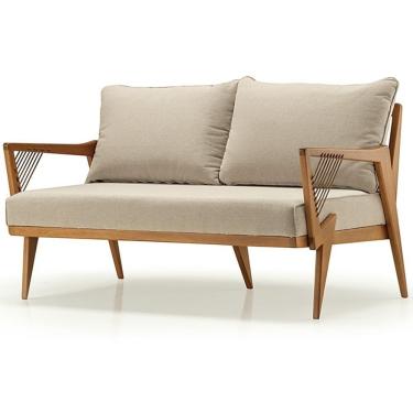 Imagem de Sofá Alva Ozki 138 Cm Madeira Eucalipto Cedro Tecido Bege Corda Couro Reconstituído