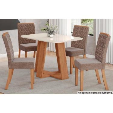 Imagem de Sala de Jantar Completa Lins c/ Tampo Madeirado c/ Vidro Curvo 120x80cm e 4 Cadeiras Esther Nature/Cacao - Henn