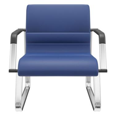 Imagem de Cadeira de Escritório Recepção com Braço Fixa Cromada Lev P03 Vinil Azul - Lyam Decor