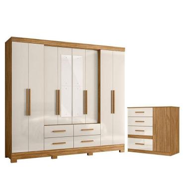 Imagem de Guarda Roupa Casal San Lorenzo Com Espelho E Cômoda Vênus Freijó Off White – Moval
