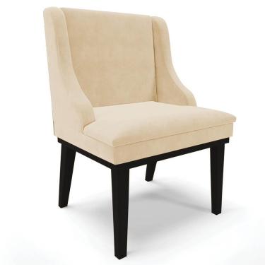 Imagem de Cadeira Estofada Para Sala De Jantar Base Fixa De Madeira Preto Lia Suede Bege - Ibiza